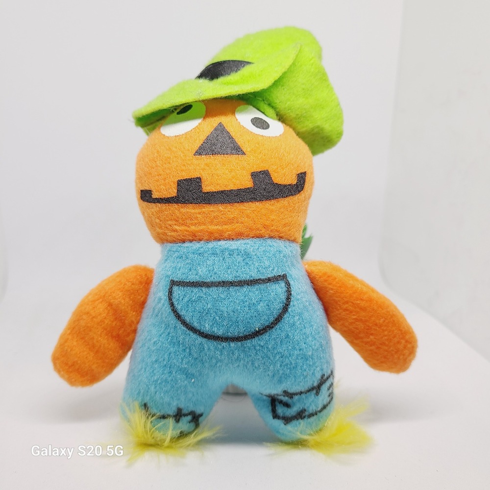 Halloween Plush Pumpkin Scarecrow Green Hat Overalls Stuffed Animal Toy